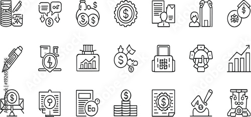 Modern Thin Line Business and Financial Management Icons Set with Investment, Profit, Strategy and Corporate Symbols