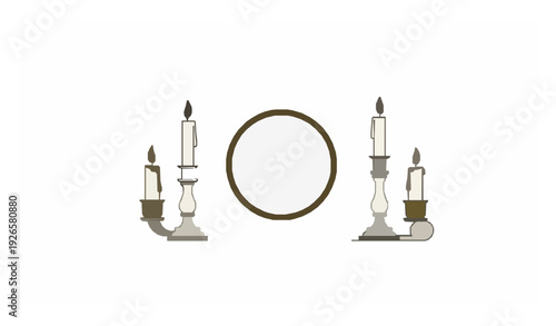 Minimalist Vintage Clock and Lit Candlesticks Vector Set
