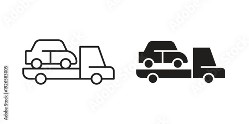 Towed car icon concept. Thin line symbol. Vector illustration isolated. Editable stroke.