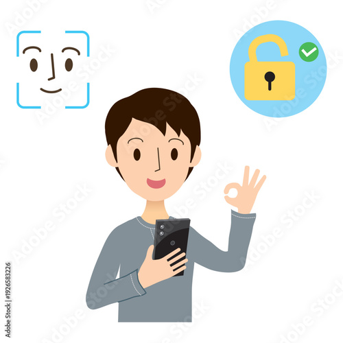 スマホの顔認証でロック解除をする男性