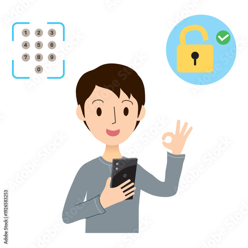 スマホのパスワード認証でロック解除をする男性