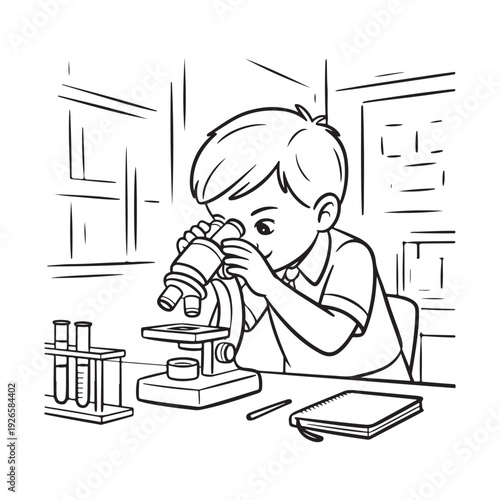 Child using a microscope in science class