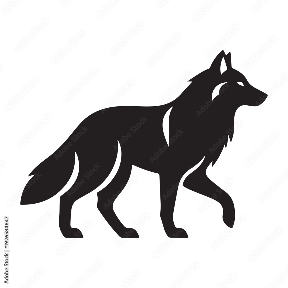 Fototapeta premium Minimal flat vector icon of a wolf walking