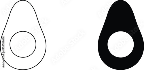 Avocado icon with pit in white and black on transparent background for food and nutrition concepts  healthy eating and fruit symbol