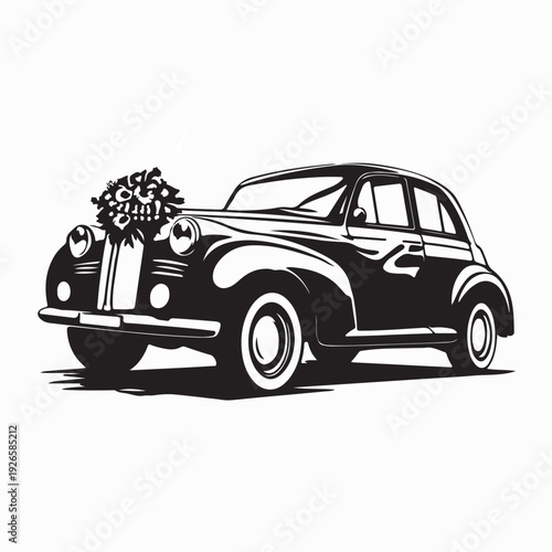 Classic Wedding Car Vintage Vehicle Elegant Vector Illustration