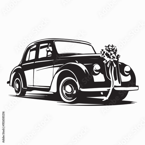 Classic Wedding Car Vintage Vehicle Elegant Vector Illustration