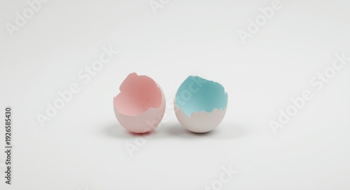 Two piece pink and blue Easter egg cracked open with empty space for product