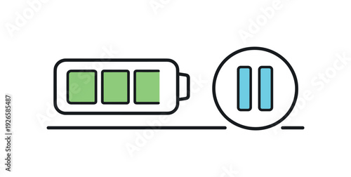 Mindful energy preservation and burnout prevention in everyday professional life focused on sustainability, a battery icon balanced at mid level