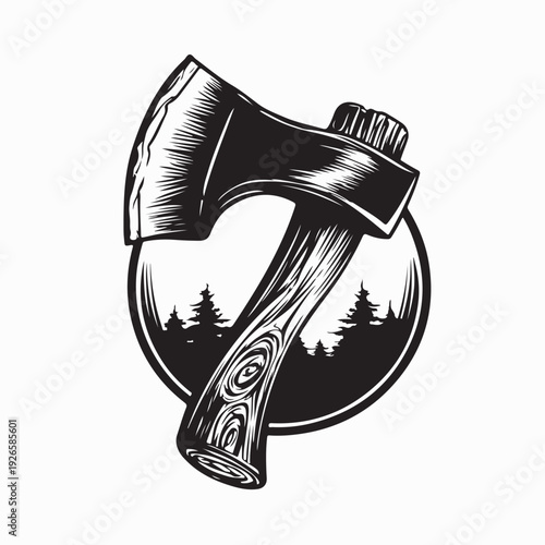 Lumber Axe Wood Chop Vector Logo Illustration On White Background