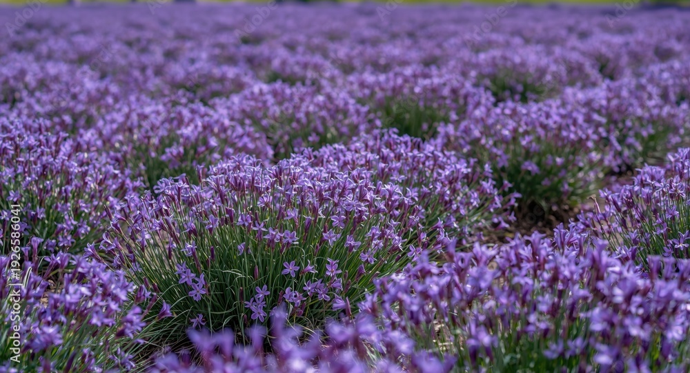Obraz premium Rich violet floral carpet spreading across springtime field