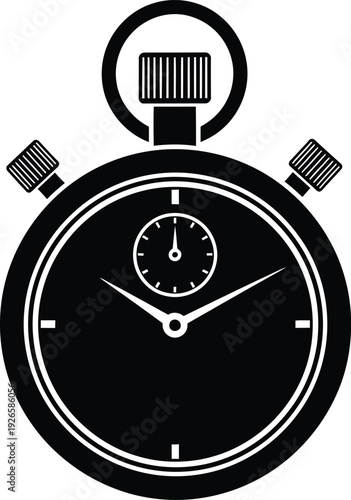 Black and white illustration of a classic mechanical stopwatch