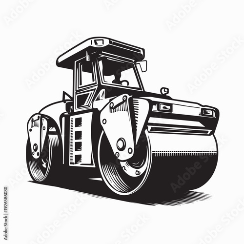 Industrial Construction Vehicle Road Roller Vector Design