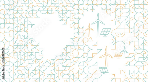 Modern abstract design background featuring sustainable clean energy technology symbols