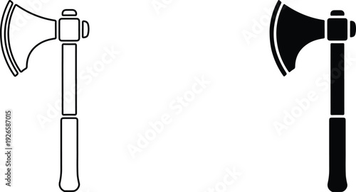 Two axes one line art and one solid fill isolated on white background