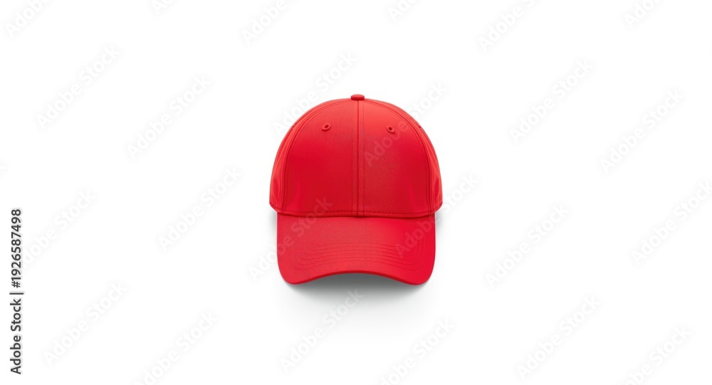 Fototapeta premium Single red baseball cap shown on white background with ample copy space for text or art