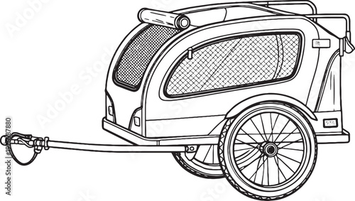 Pet Bicycle Trailer Carrier Black and White Line Art Illustration