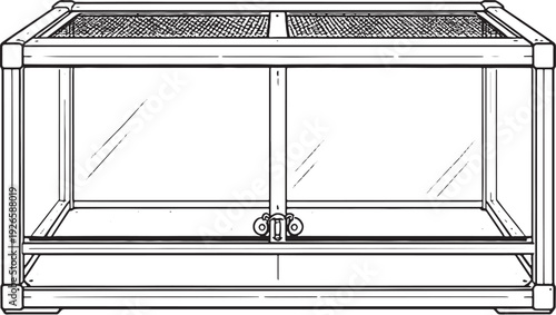 Glass Reptile Terrarium Enclosure Black and White Line Art Illustration