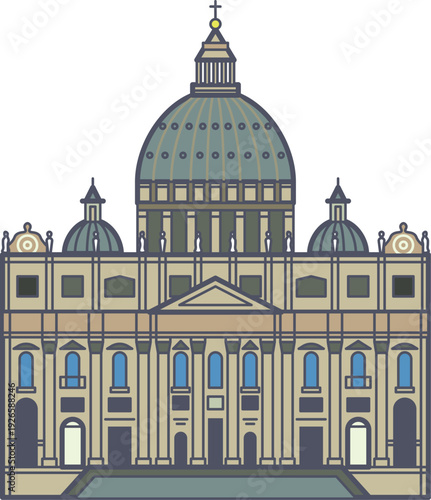 Rome cathedral church line icon. Color landmark