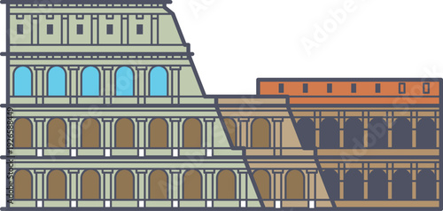 Coliseum color icon. European travel line logo