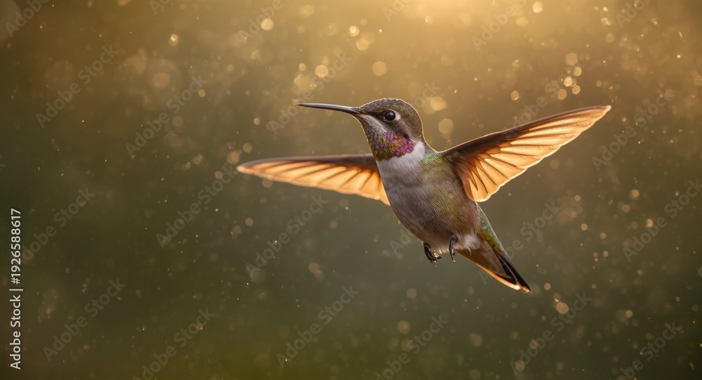 Fototapeta premium Mesmerizing Hummingbird Hovering with Glittering Glow