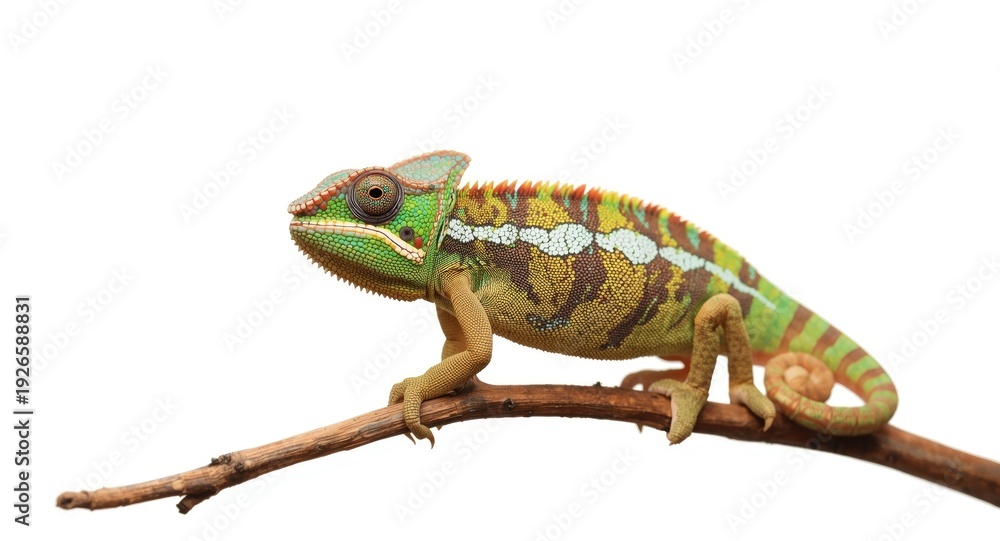 Fototapeta premium White background suitable for graphic design with a chameleon cartoon in worry pose