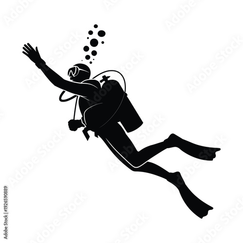 Dynamic Scuba Diver and Driving Vector Illustration.