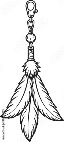 Feather Cat Teaser Attachment Black and White Line Art Illustration