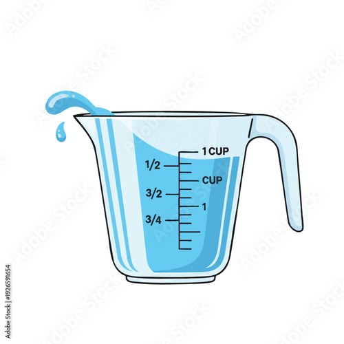 Clear Glass Measuring Jug with Water and Measurement Markings