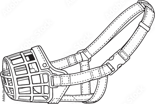 Adjustable Pet Muzzle Black and White Line Art Illustration