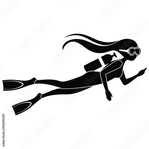 Dynamic Scuba Diver and Driving Vector Illustration.