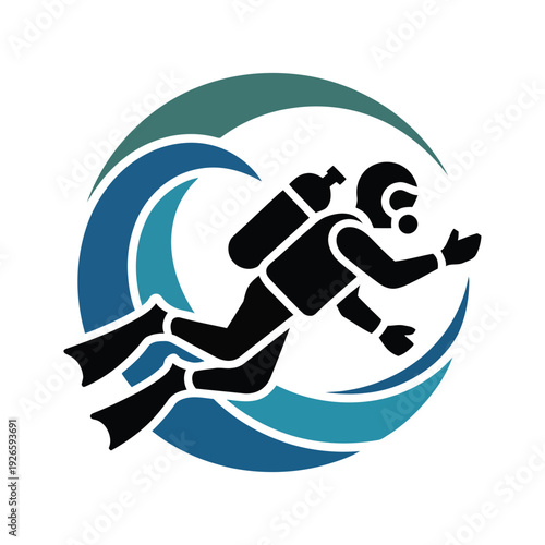 Dynamic Scuba Diver and Driving Vector Illustration.