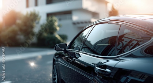 Side perspective of ceramic automotive film applied to vehicle glass for heat resistance and UV shielding effect