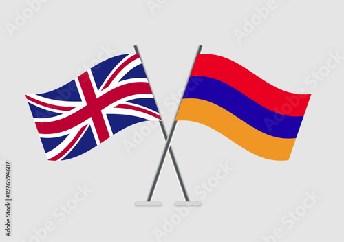 United Kingdom and Armenia vector flags in symmetrical crossed layout