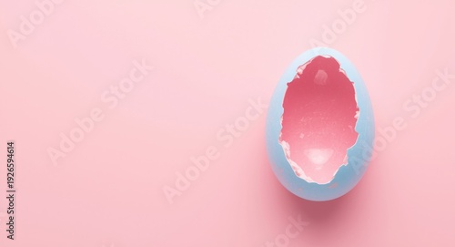 Open Easter egg in pastel colors of pink and blue with free space for text