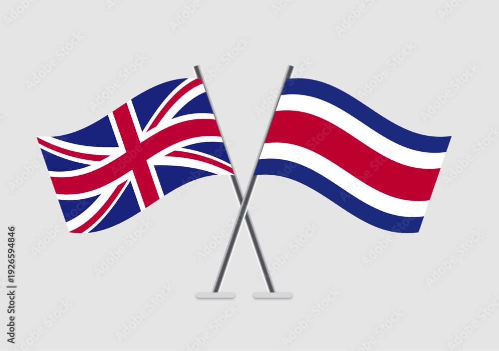 Fototapeta premium United Kingdom and Costa Rica vector flags with curved wave detail