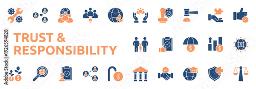 Trust And Responsibility icon two color style with social, connection, teamwork, community, idea, sustainability icons