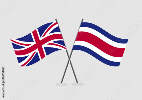 United Kingdom and Costa Rica vector flags with curved wave detail