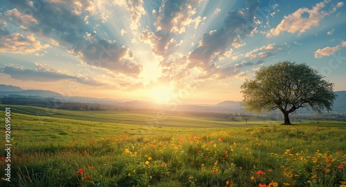 Radiant imaginative landscape art with multi layered collage design