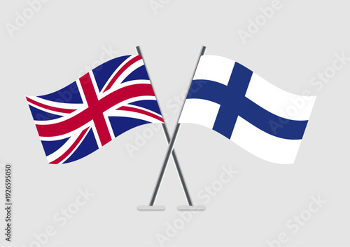 United Kingdom and Finland vector flags illustration on soft neutral field