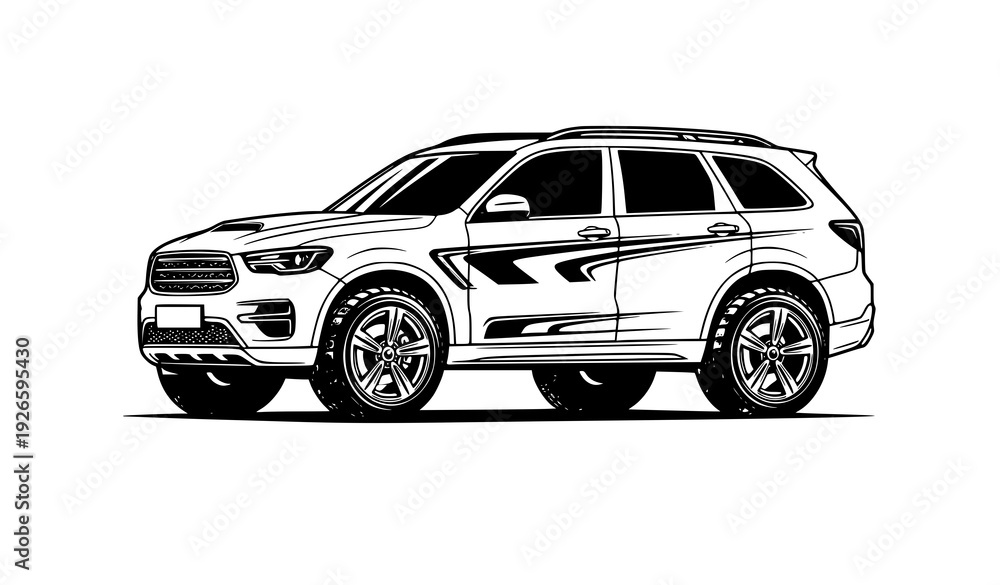 Naklejka premium Modern AWD SUV side view icon logo vector