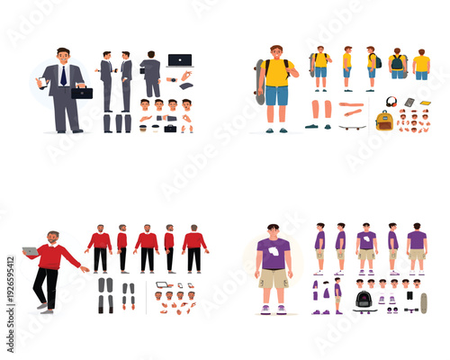 Customizable Male Character Creator Kit Vector Assets Diverse Illustrations with Interchangeable Parts and Accessories
