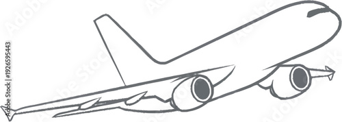 Outline drawing of passenger airplane vector, hand drawn doodle commercial aircraft flying for travel concept