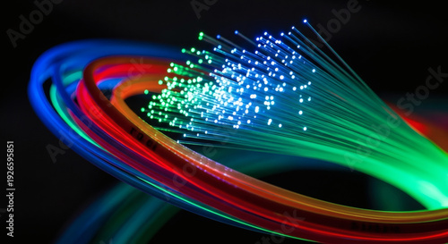 High-Speed Fiber Optic Cables: Vibrant Neon Data Transmission and Global Networking Technology Concept