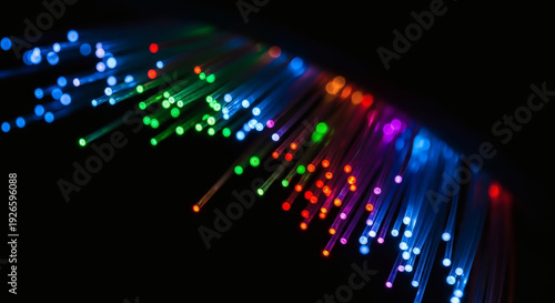 High-Speed Fiber Optic Cables: Vibrant Neon Data Transmission and Global Networking Technology Concept