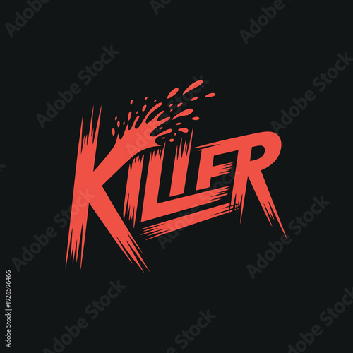 Killer word art with blood splash effect on black background
