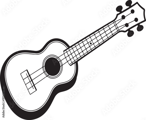 Black and white outline of a ukulele on a white background musical instrument string instrument