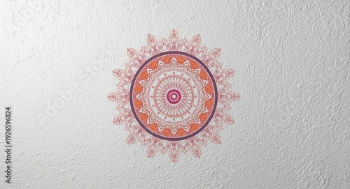 White textured abstract backdrop adorned with a vivid geometric mandala