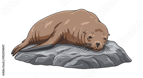 Cute Sea Lion Resting on a Rock, Wildlife Illustration