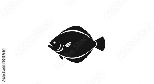 Flatfish Silhouette Icon, Seafood and Marine Life Symbol