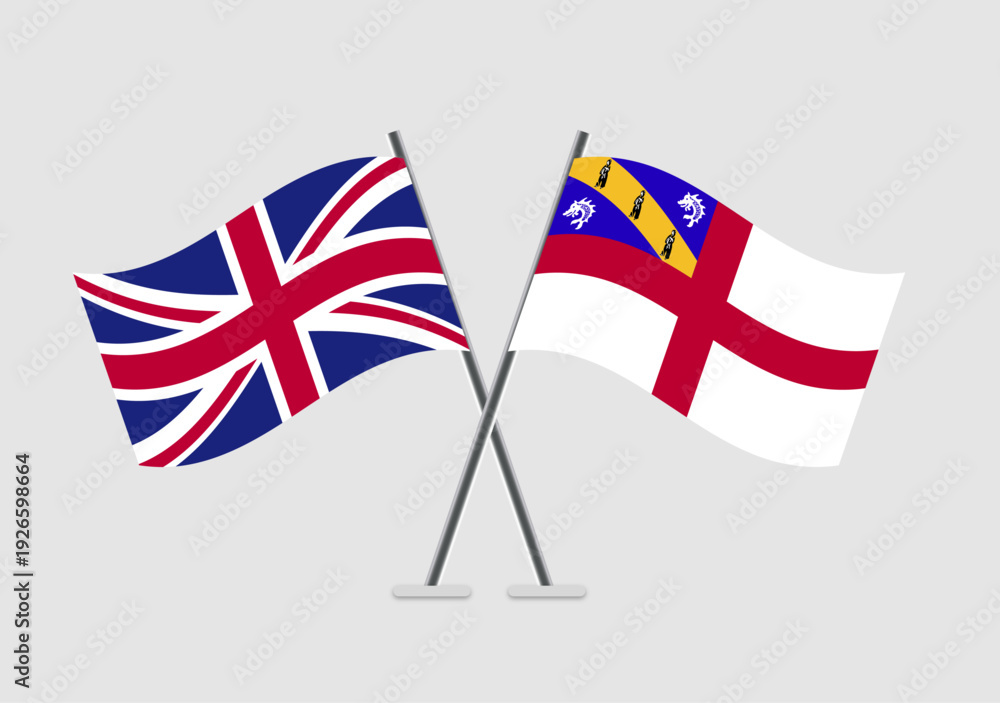 Fototapeta premium United Kingdom and Herm vector flags set on gray minimal background